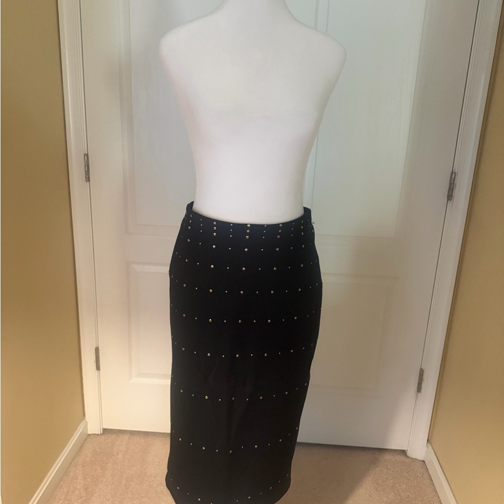 New York & Company Black Pencil Skirt with Gold Accents
